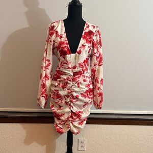 Floral Long Sleeve Ruched Dress